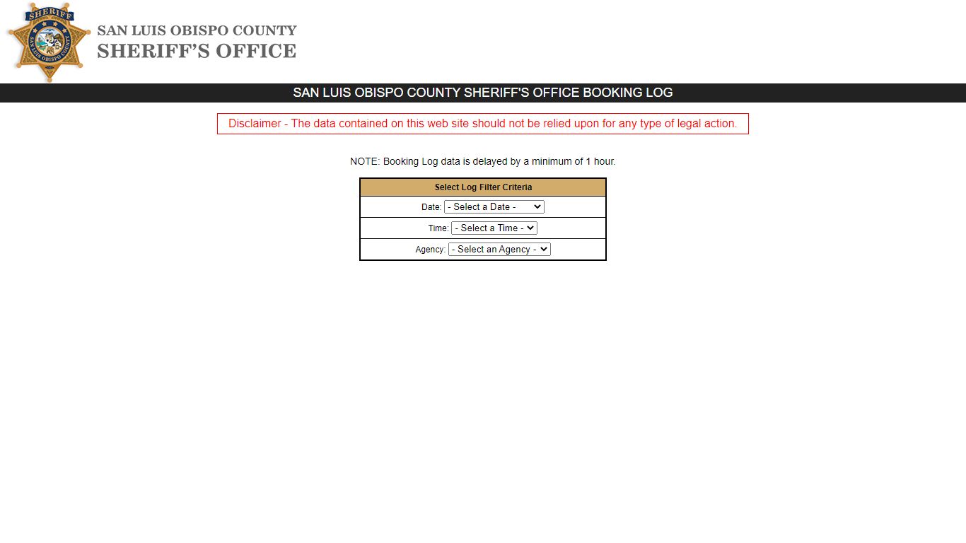 San Luis Obispo County Sheriff's Office Booking Log