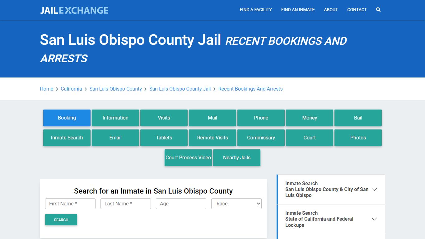 San Luis Obispo County Jail Recent Bookings And Arrests