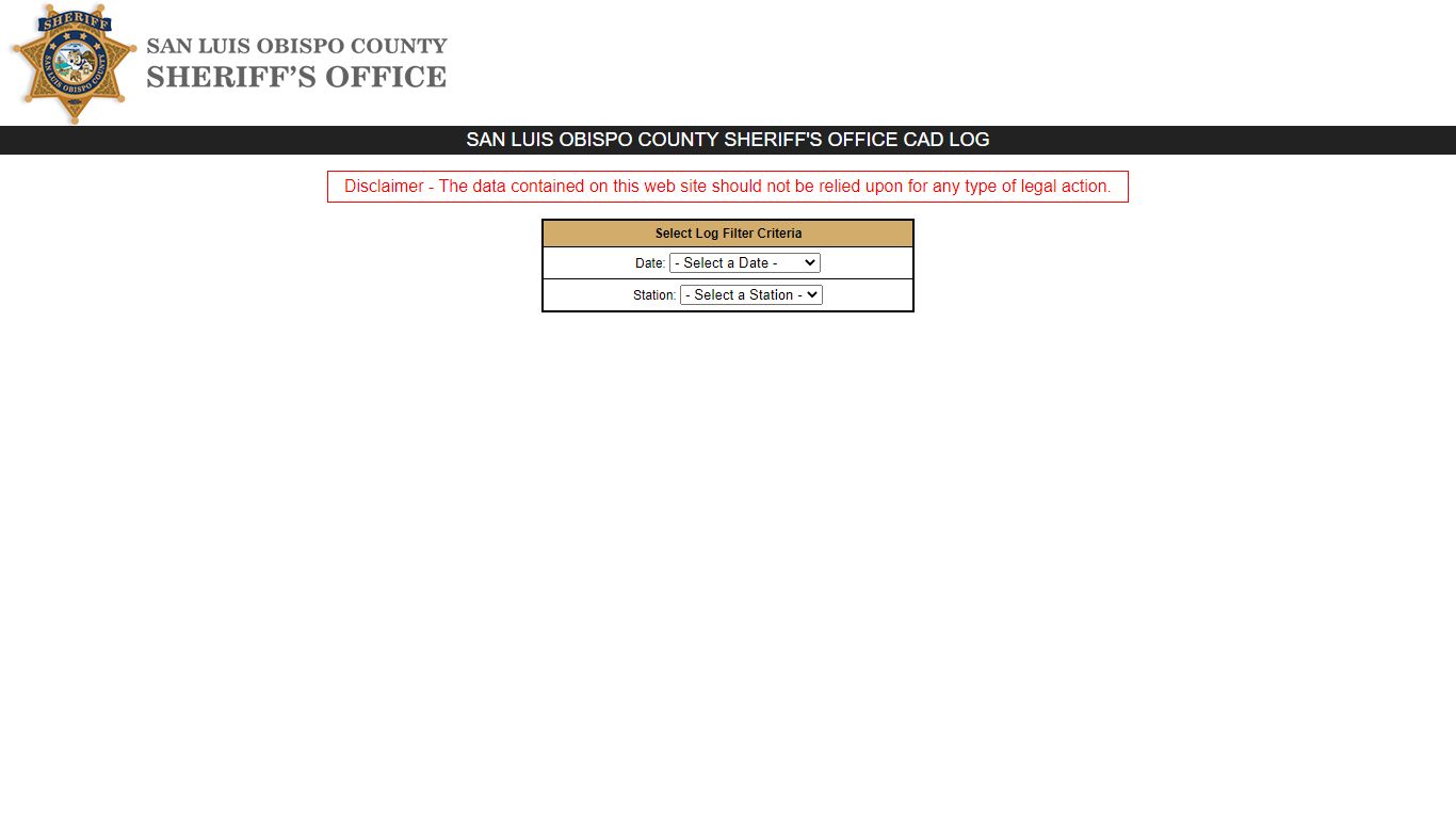 San Luis Obispo County Sheriff's Office CAD Log